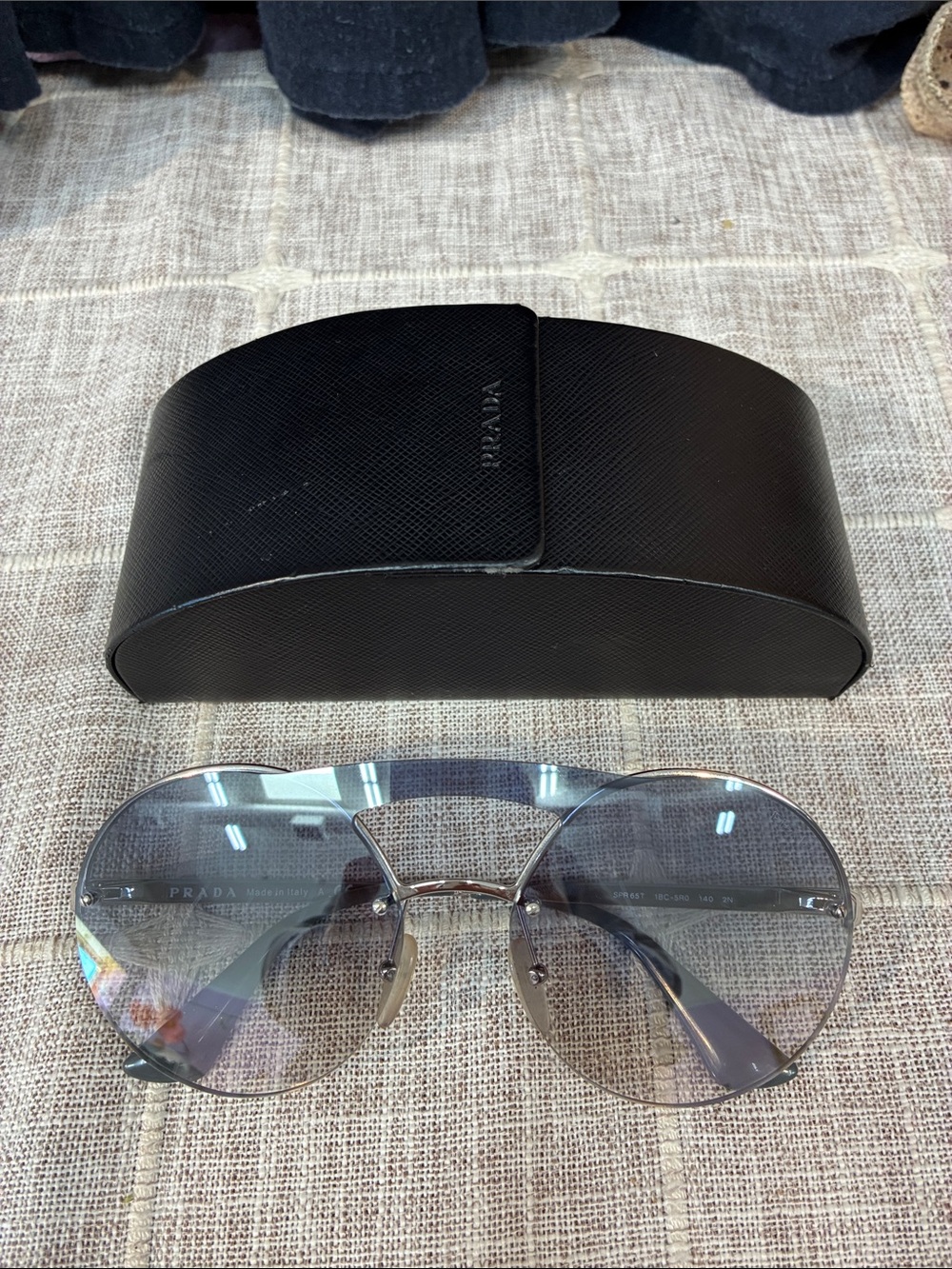 Prada Silver Rimless Sunglasses SPR 65T Gray Gradient Lenses Case Dustcloth